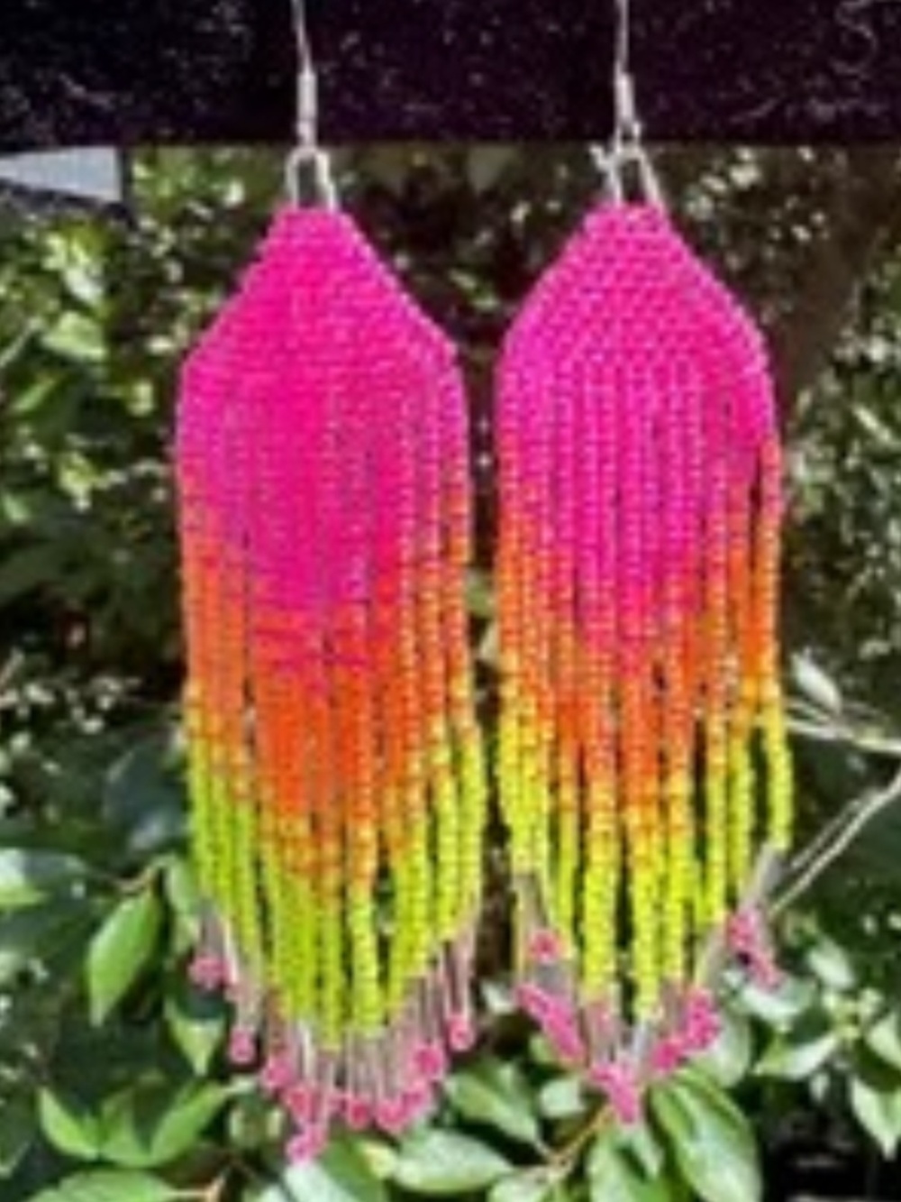 NEW Beaded Neon Fringe Earrings Pink Orange Yellow Silver